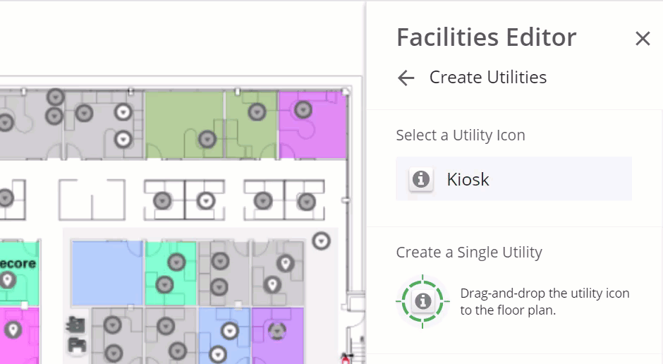 Placing kiosk icon on floor plan in facilities editor
