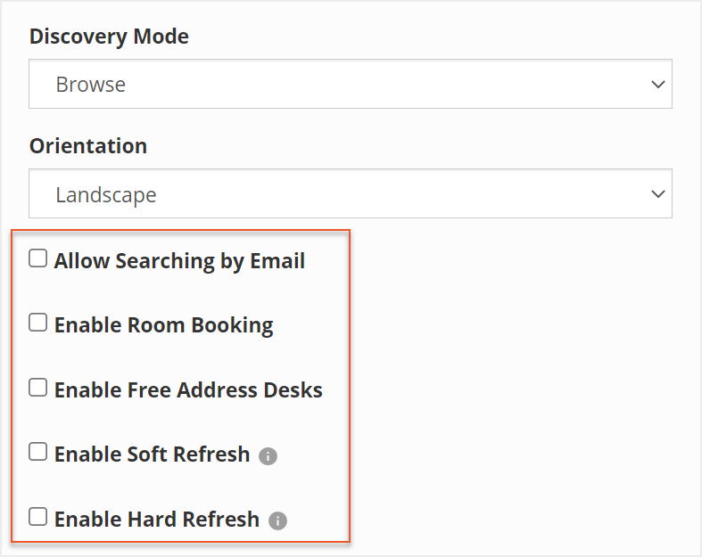 Configurable features in New Kiosk screen when Browse Discovery Mode is selected