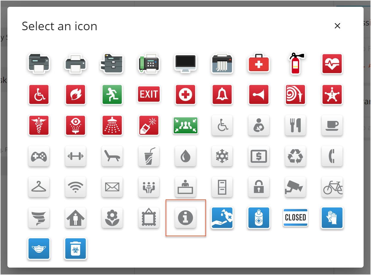 Select icon screen with kiosk icon indicated