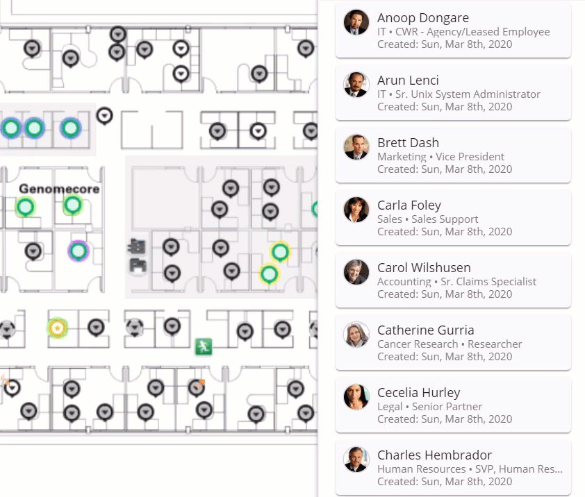 Clicking and dragging a New Hire from New Hire Queue to desk icon on floor plan