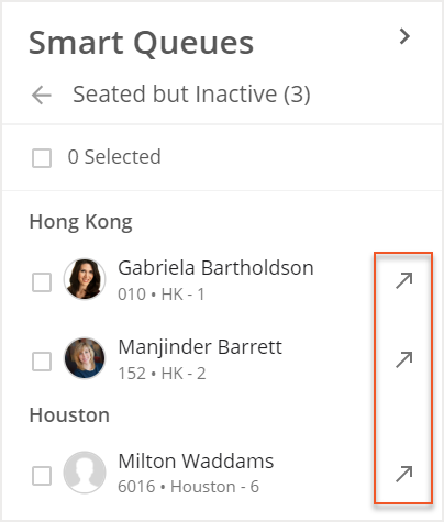 Seated but Inactive Queue with vacate icons indicated