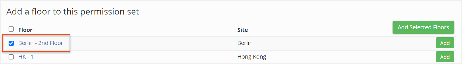 Checkbox selected next to floor under the add a floor to this permission set section