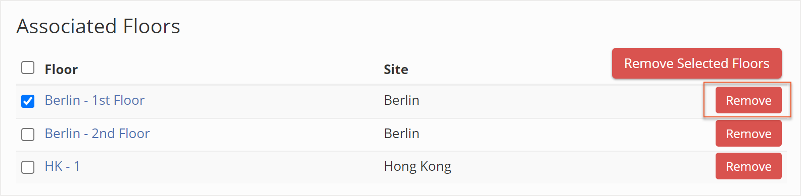 Remove button indicated under Associated Floors section