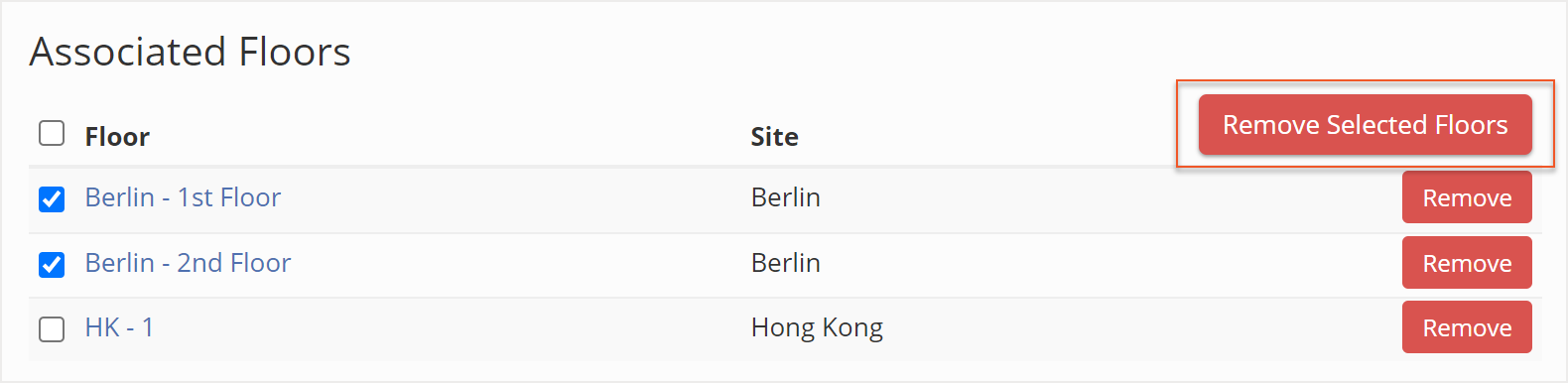 Remove button indicated under Associated Floors section