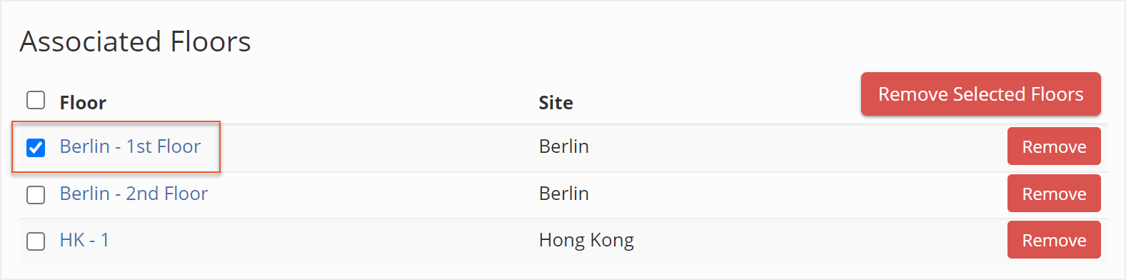 Checkbox selected next to floor under the Associated Floors section
