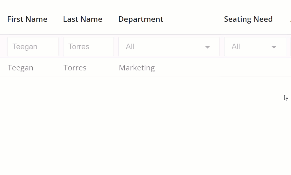 Double clicking on Seating Needs column and selecting seating need from the dropdown menu