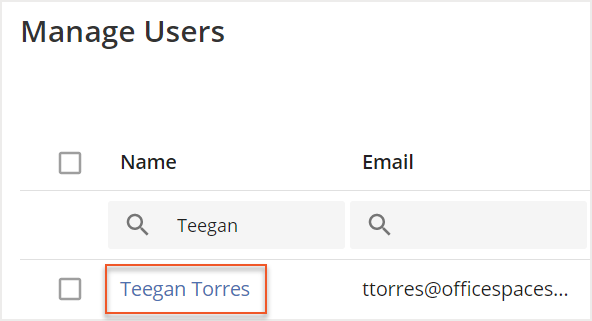 User name indicated in Manage users screen