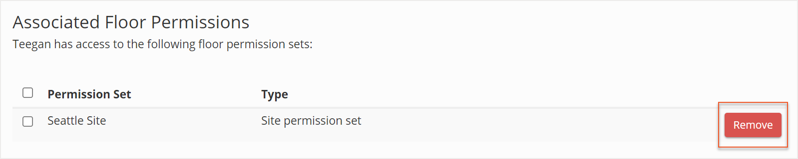 Remove button indicated under the Associated Floor Permissions section in Edit User screen