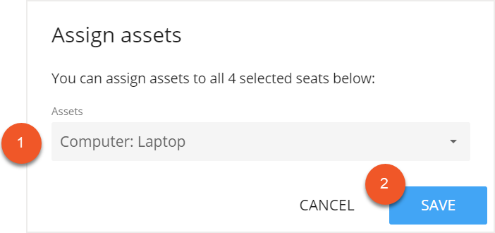 Assign assets screen with assets list and save button indicated