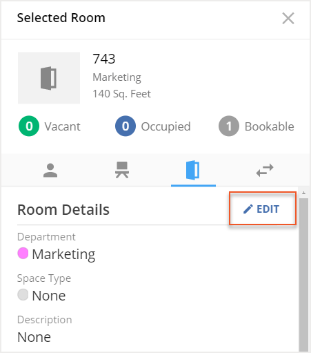Edit button indicated in Room Tab of info card