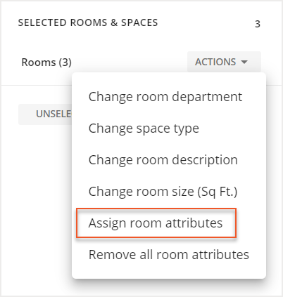 Assign Room Attributes indicated from actions dropdown