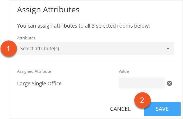 Assign Attributes screen with attribute dropdown and save button indicated