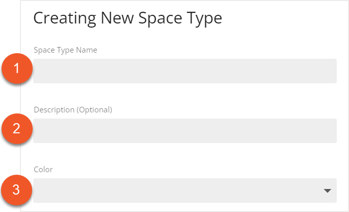 Create New Space Type screen with name, description, and color fields indicated