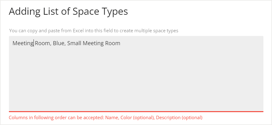 Adding List of Space Types screen