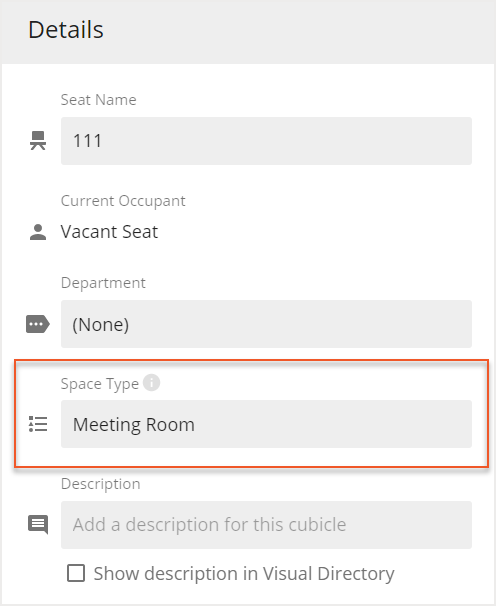 Space Type field indicated