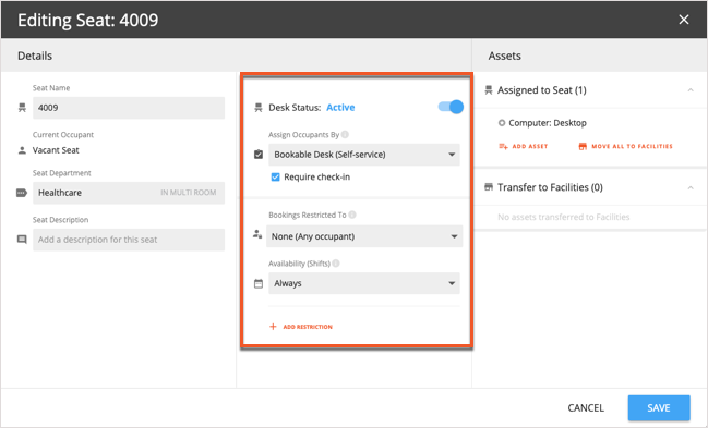 Booking Restrictions Area Highlighted
