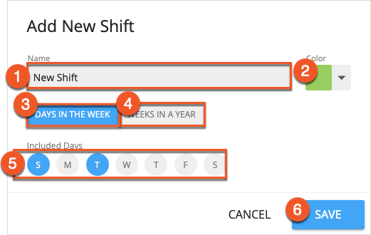 Add New Shift pop-up annotated