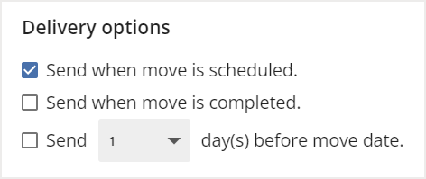 Delivery options checkboxes