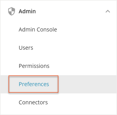 Hamburger menu with Preferences indicated under Admin accordion menu