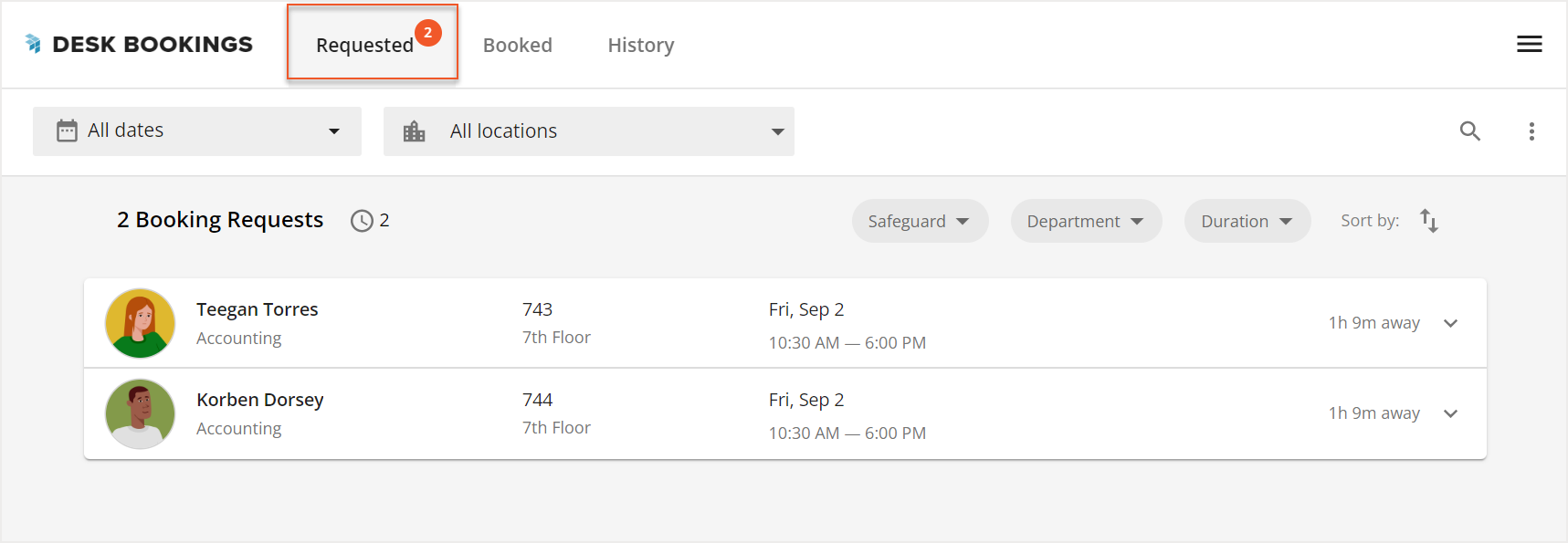 Requested tab with orange notification circle indicated