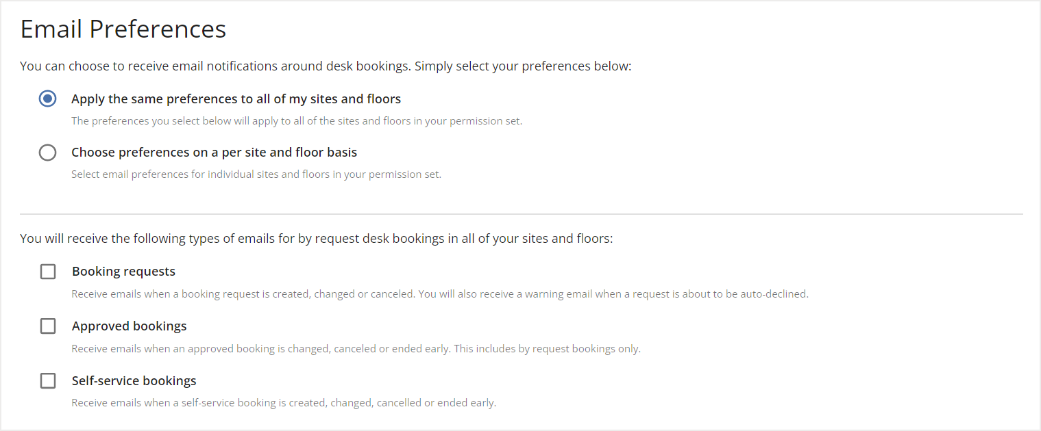 Desk Bookings Email Preferences