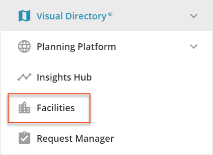 Facilities indicated in Hamburger menu