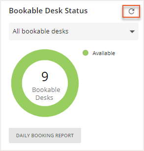 Bookable desk status panel - refresh icon highlighted