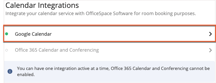 Calendar integration selected (Google)