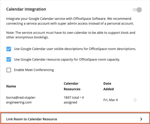 Link Room to Calendar Resource highlighted