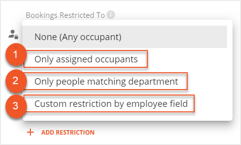 Booking Restriction field with different restrictions indicated