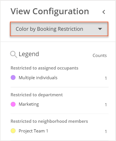 View Confirguration panel with Color by Booking Restriction selected in dropdown