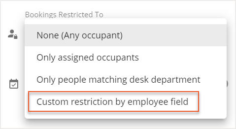 Custom restriction by employee field option indicated in seat editor