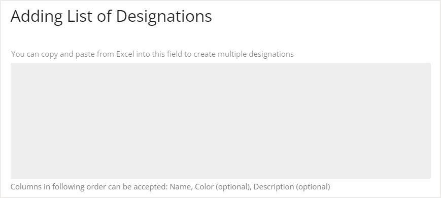 Adding List of Designations screen
