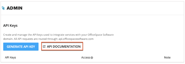 API Documentation option in Admin
