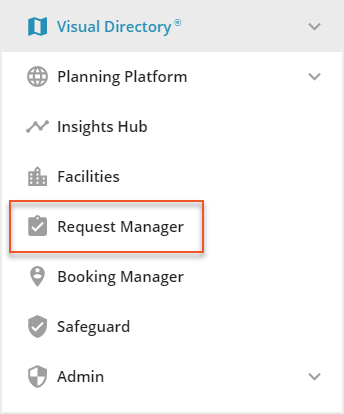 Hamburger menu with Request Manager link indicated
