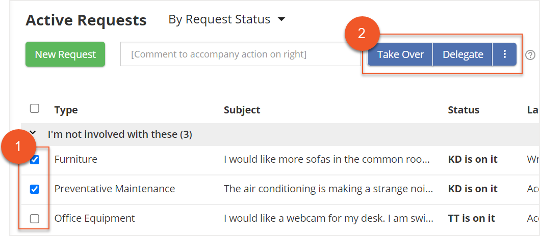 Checkboxs and action buttons indicated