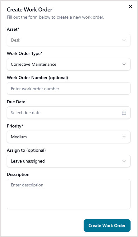 Creating a Work Order in Asset Management